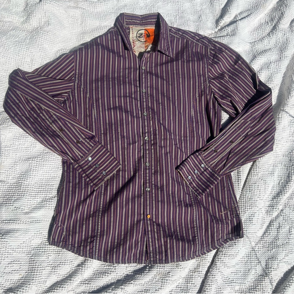 Robert Graham Zen Pearl Snap Button Up Shirt Purple Striped Embroidered Men's XL